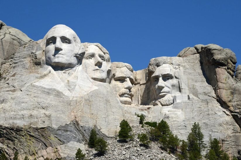 Mount Rushmore National Monument In South Dakota, Featuring The Carved Faces Of Four U.s. Presidents On A Granite Mountain